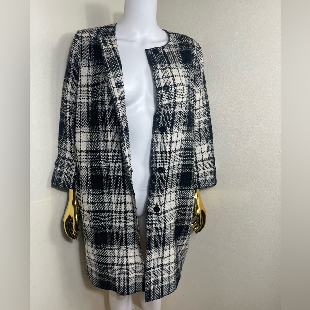 Elegant Black and White Plaid Long Sleeve jacket coat dress - Picture 3 of 10